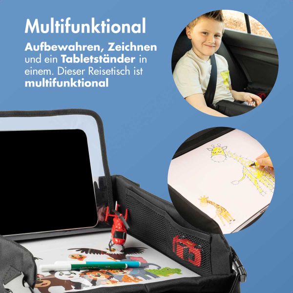 imoshion Reisetisch - Tablethalter Auto - 7 Aufbewahrungsfächer - Inklusive 2 Malvorlagen - Schwarz
