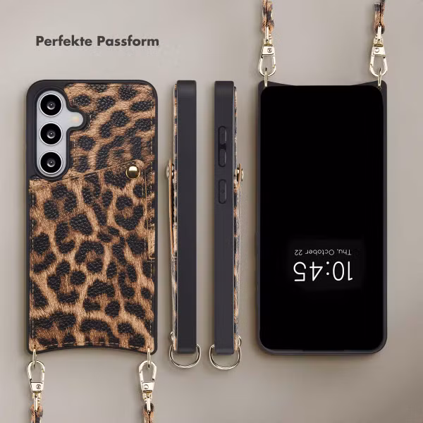 Selencia Nova HandyHülle mit Kordel und Kartenhalter Samsung Galaxy S24 / S25 - Leopard