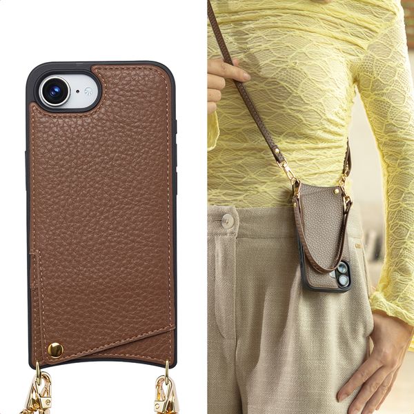 Selencia Nova HandyHülle mit Kordel und Kartenhalter Apple iPhone 16e - Mocha Brown