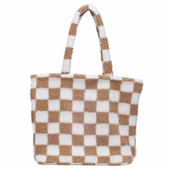 Selencia Zaya Tote Bag - Teddy Laptoptasche 16 Zoll - Checkered Beige