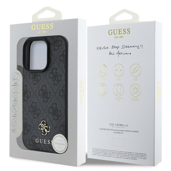 Guess 4G Metal Logo Back Cover MagSafe für das iPhone 16 Pro - Schwarz