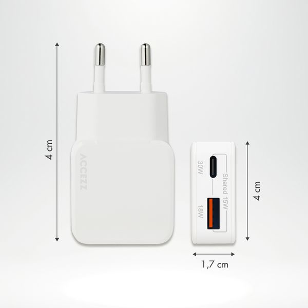 Accezz Ultra Slim GaN Ladegerät - USB-C + USB-A - 30 W - Weiß