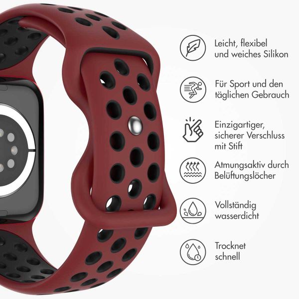 imoshion Sportarmband⁺ für das Apple Watch Series 1 bis 11 / SE / Ultra (44/45/46/49 mm) - Größe S/M - Wine Red & Black