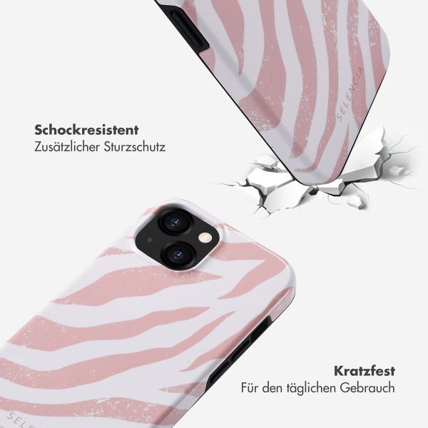 Selencia Vivid Tough Back Cover für das iPhone 15  - Colorful Zebra Old Pink