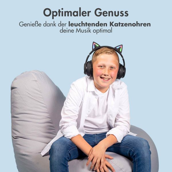 imoshion Kabellose Kinderkopfhörer LED Light Cat Ear - Dezibelbegrenzer - Mit AUX-Kabel - Schwarz