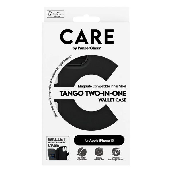 CARE by PanzerGlass Tango 2 in 1 Wallet Case MagSafe Apple iPhone 15 - Black