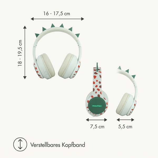 imoshion Kabellose Kinderkopfhörer Dino LED Light - Dezibelbegrenzer - Mit AUX-Kabel - Brown / Orange