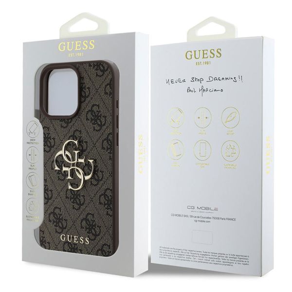 Guess 4G Metal Logo Back Cover für das iPhone 16 Pro Max - Braun