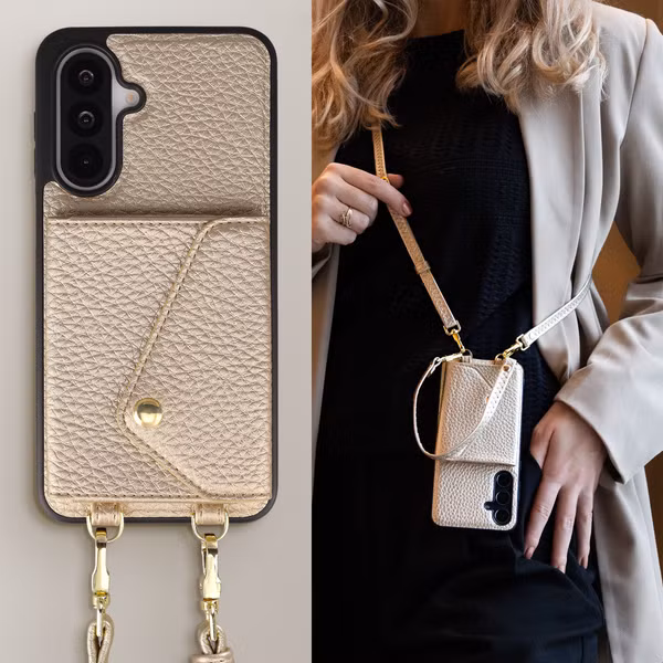 Selencia Sera HandyHülle mit Kordel und Umschlag-Kartenhalter Samsung Galaxy A18 / A17 / A26 - Champagne