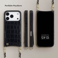 Selencia Nova Croco HandyHülle mit Kordel und Kartenhalter Apple iPhone 17 Pro - Schwarz