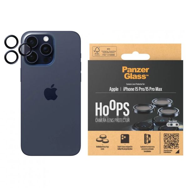 PanzerGlass Kameraprotektor Hoop Optic Rings für das iPhone 15 Pro / 15 Pro Max - Blue Metal