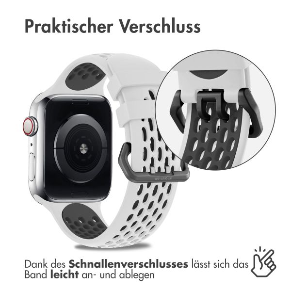 imoshion Silikonsportarmband Buckle für das Apple Watch Series 1 bis 9 / SE (38/40/41 mm) | Series 10 / 11 (42 mm) - Weiß / Schwarz