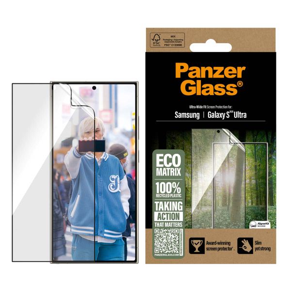 PanzerGlass ﻿Ultra Wide Fit Recycelter Antibakterieller Screen Protector Matrix inkl. Applikator für das Samsung Galaxy S25 Ultra