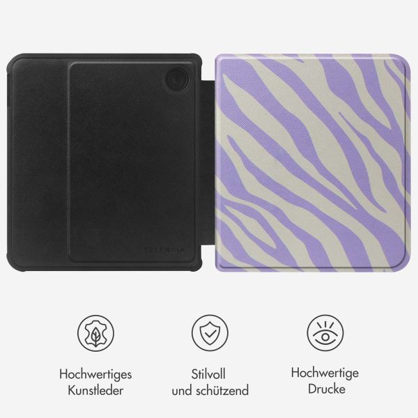 Selencia Vivid Klapphülle für das Kobo Libra Colour - Zebra Light Lilac