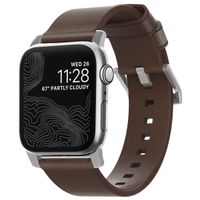 Nomad Modernes Lederarmband für das  Apple Watch Series 1 t/m 9 / SE (38/40/41 mm) | Series 10 / 11 (42 mm) - Brown / Silver