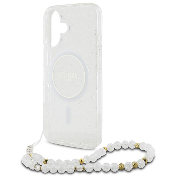 Guess MagSafe IML Glitter Case mit Beads Strap für das iPhone 16 - Transparent