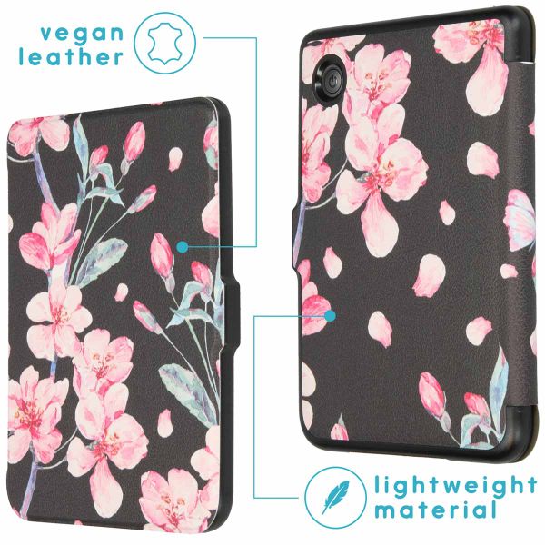 imoshion Design Slim Hard Case Klapphülle Kobo Clara 2E / Tolino Shine 4 - Blossom Watercolor Black