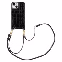 Selencia Nova Croco HandyHülle mit Kordel und Kartenhalter Apple iPhone 15 - Schwarz