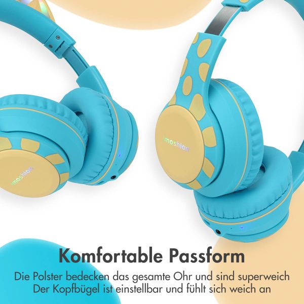 imoshion Kids Unicorn LED Light Bluetooth Kopfhörer - Kinderkopfhörer mit Dezibelbegrenzer - Drahtloser Kopfhörer + AUX-Kabel - Soft Blue / Yellow