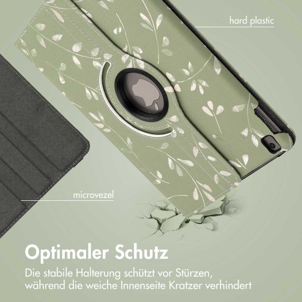 imoshion 360° drehbare Design Klapphülle Apple iPad 9 (2021) 10.2 Zoll / iPad 8 (2020) 10.2 Zoll / iPad 7 (2019) 10.2 Zoll - Green Flowers