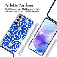 imoshion Design Hülle mit Band für das Samsung Galaxy A55 - Cobalt Blue Flowers Connect