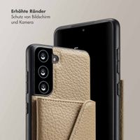 Selencia Sera Kordel-Hulle mit Kartenhalter-Umschlag für das Samsung Galaxy S21 FE - Beige