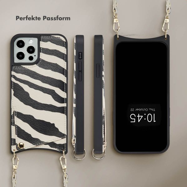 Selencia Nova HandyHülle mit Kordel und Kartenhalter Apple iPhone 12 (Pro) - Zazzy Zebra