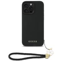 Guess Grained Back Cover MagSafe mit Flower Charm Strap Apple iPhone 16 Pro - Schwarz