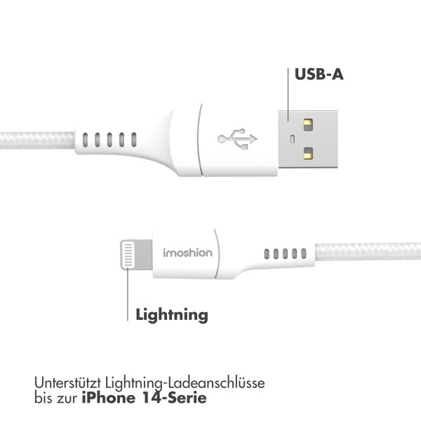 imoshion ﻿Lightning- auf USB-Kabel – nicht MFi-zertifiziert – Geflochtenes Gewebe – 1,5 m – Weiß