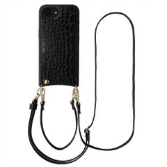 Selencia Nova Croco HandyHülle mit Kordel und Kartenhalter Apple iPhone 17e / 16e - Schwarz
