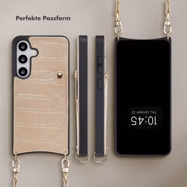 Selencia Nova Croco HandyHülle mit Kordel und Kartenhalter Samsung Galaxy S24 / S25 - Beige