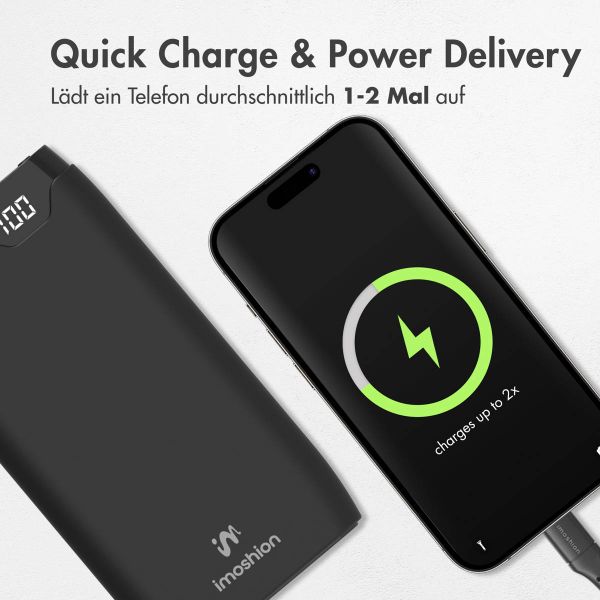 imoshion Powerbank - 10.000 mAh - Schnelles Aufladen und Power Delivery - Schwarz