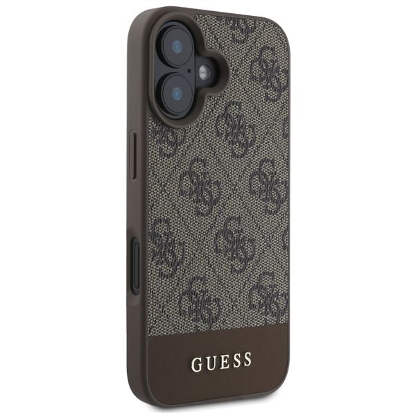 Guess Bottom Stripe 4G Back Cover für das iPhone 16 - Braun