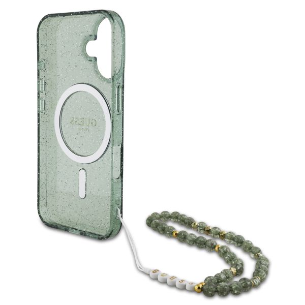 Guess MagSafe IML Glitter Case mit Beads Strap für das iPhone 16 - Green