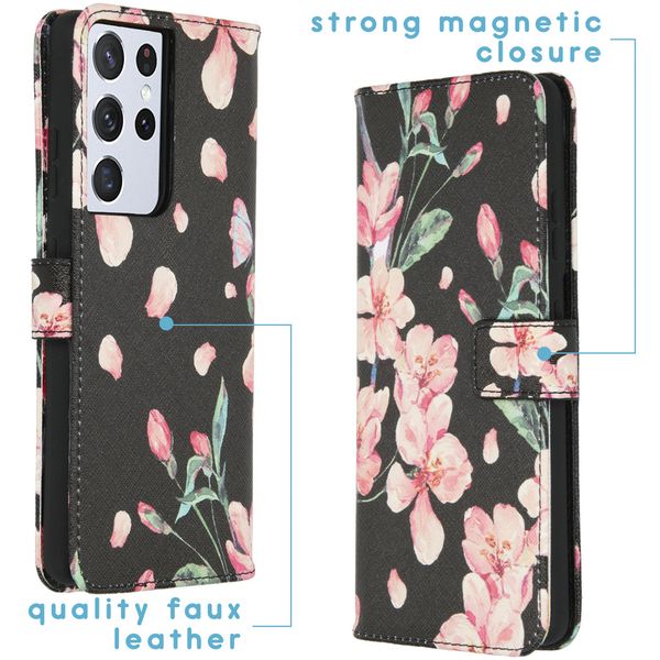 imoshion Design TPU Klapphülle Samsung Galaxy S21 Ultra - Blossom Watercolor Black