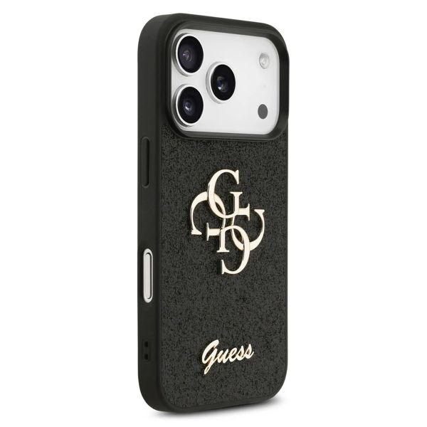Guess 4G Metal Logo Back Cover mit Glitter Apple iPhone 17 Pro - Schwarz