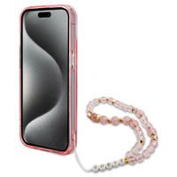 Guess MagSafe IML Flowers Case mit Beads Strap für das iPhone 15 - Pink