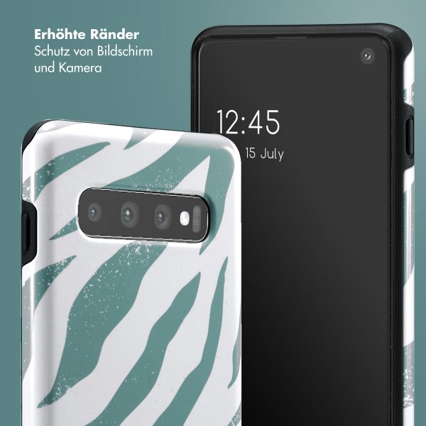 Selencia Vivid Tough Back Cover für das Samsung Galaxy S10 - Colorful Zebra Pine Blue