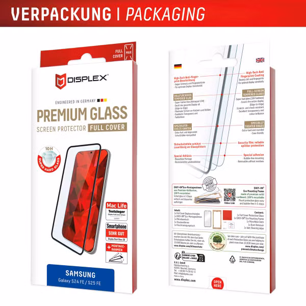 Displex Bildschirmschutzfolie Real Glass Full Cover Samsung Galaxy S24 FE / S25 FE