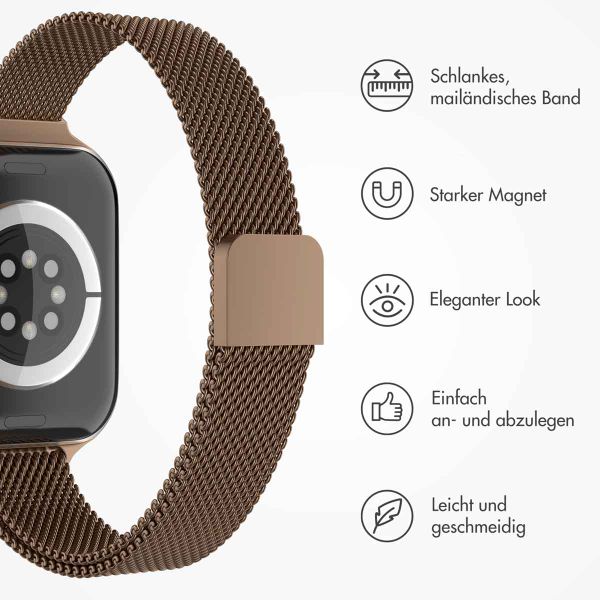 imoshion Mailandisches schlankes Armband für das  Apple Watch Series 1 t/m 9 / SE (38/40/41 mm) | Series 10 / 11 (42 mm) - Braun