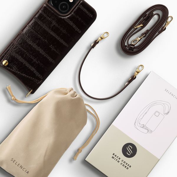 Selencia Nova Echtleder Backcover mit Kartenhalter Apple iPhone 15 - Dark Chocolate