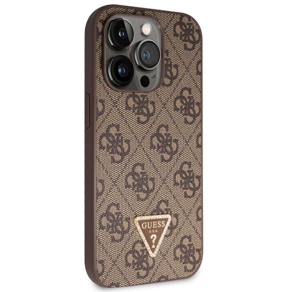 Guess 4G Logo Triangle Strass Back Cover für das iPhone 15 Pro - Braun