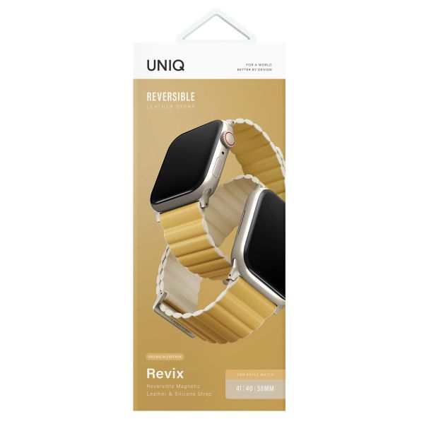 Uniq Revix Premium Edition doppelseitiges Armband für die Apple Watch Series 1 bis 9 / SE (38/40/41 mm) | Series 10 (42 mm) - Elfenbein/Kanariengelb