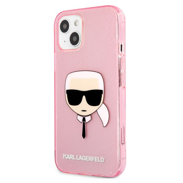 Karl Lagerfeld Karl's Head Silikonhülle Glitter für das iPhone 13 Mini - Transparent Rosa