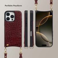 Selencia Nova Croco HandyHülle mit Kordel und Kartenhalter Apple iPhone 16 Pro - Burgundy