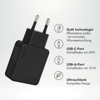 Accezz Ultra Slim GaN Ladegerät - USB-C + USB-A - 45 W - Schwarz