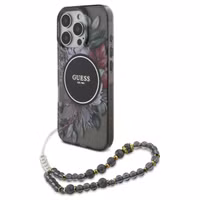 Guess MagSafe IML Flowers Case mit Beads Strap Apple iPhone 15 Pro Max - Schwarz