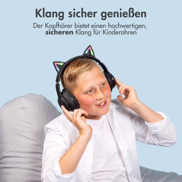 imoshion Kabellose Kinderkopfhörer LED Light Cat Ear - Dezibelbegrenzer - Mit AUX-Kabel - Schwarz