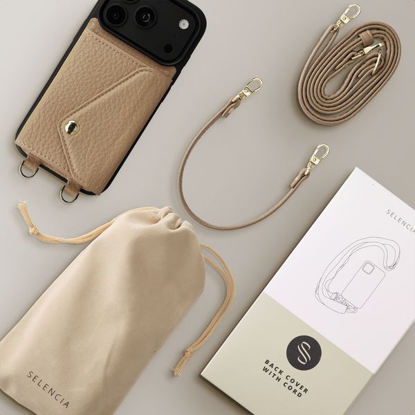 Selencia Sera HandyHülle mit Kordel und Umschlag-Kartenhalter Apple iPhone 18 Pro Max / 17 Pro Max - Taupe