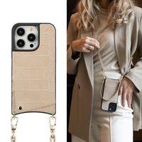 Selencia Nova Croco HandyHülle mit Kordel und Kartenhalter Apple iPhone 14 Pro - Beige